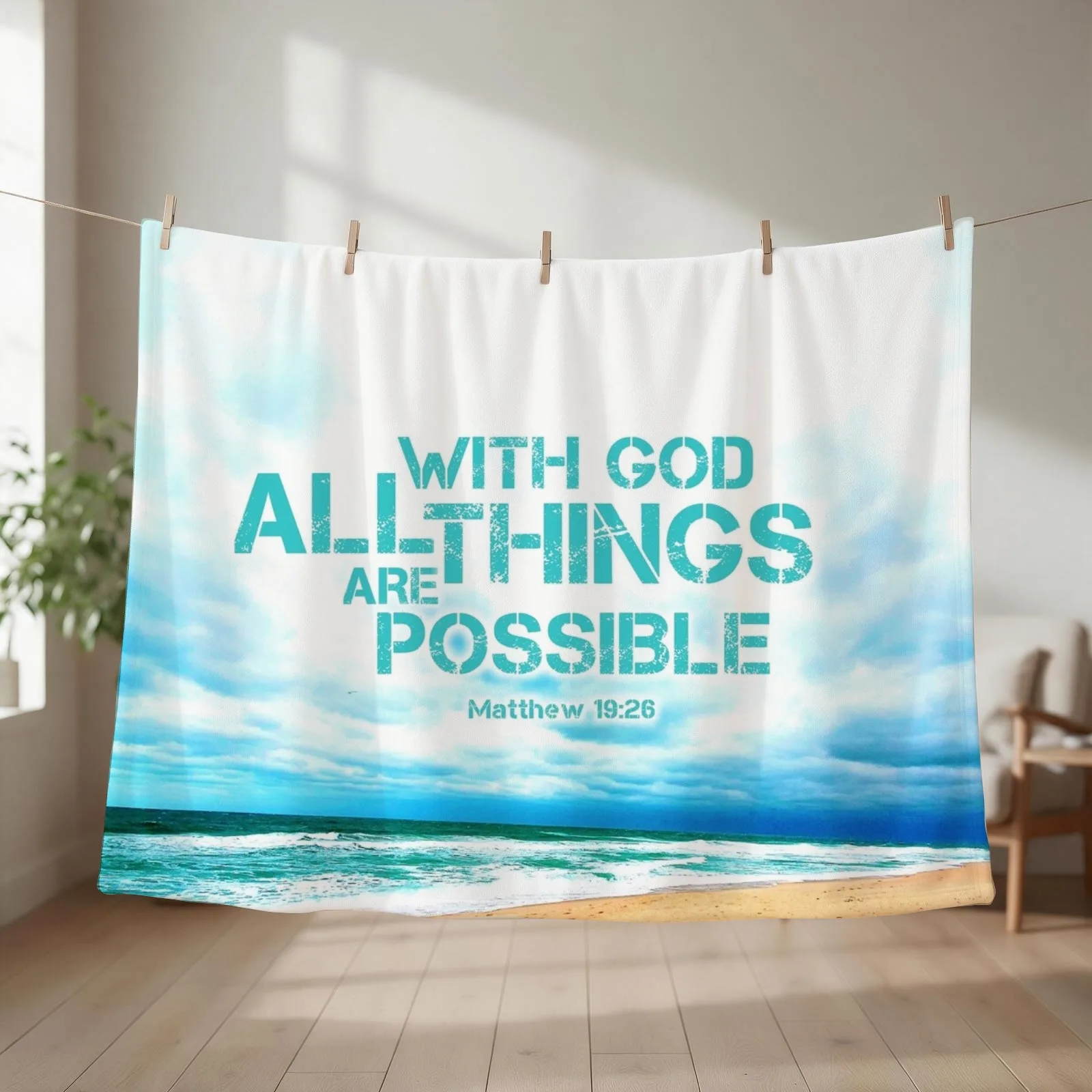 With God, All Things Are Possible (With Text) Matthew 19:26 Throw Blanket couch cozy soft plush fuzzy picnic outdoor blanket