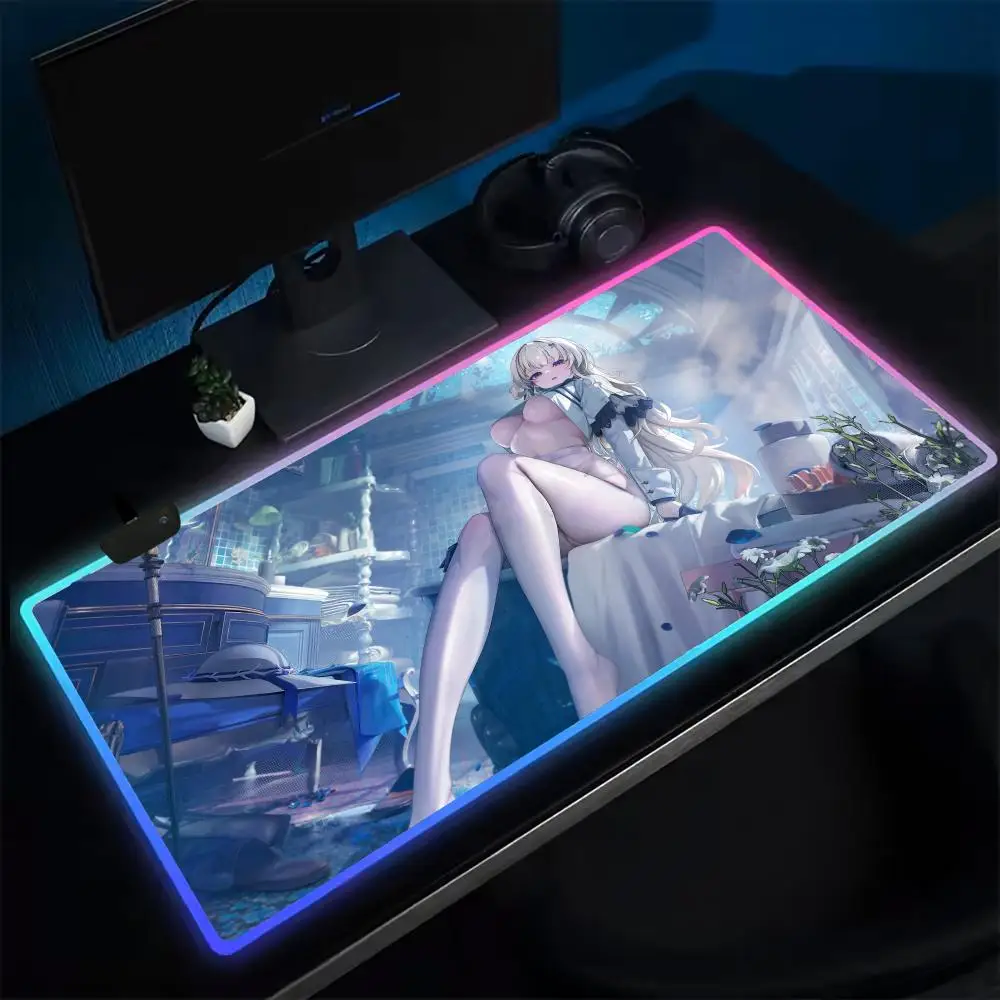 

12-PHOEBE Wuthering Waves Mouse Pad Anime Gaming Mouse Pad LED Table Pads Backlit Rubber Desktop XXL RGB Desk Mats