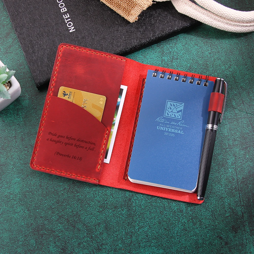 

Handmade Genuine Leather Cover for Notebook 3 X 5 Vintage Leather Cover with Pen Slot for Top Spiral Notebook