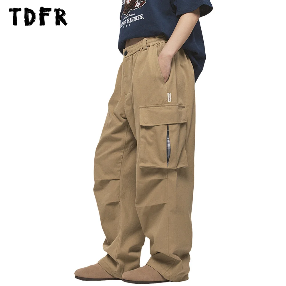 

Pocket Cargo Jogger Pants Mens Solid Color Elastic Waist Loose Wide Leg Fold Pleated Trousers Men