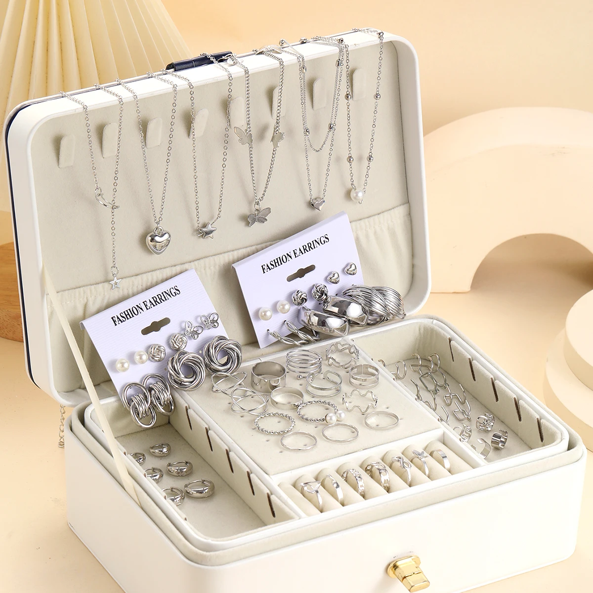 67Pcs/Set Wide Face Earring Necklace Ring Sets For Women Elegant Pearl Heart Butterfly Star Jewelry Sets Party Girls Accessories