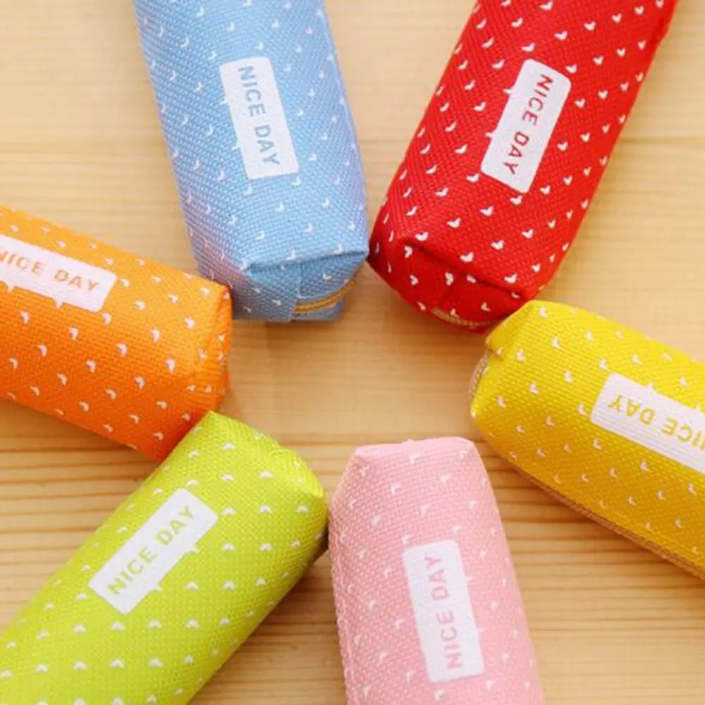 Lipstick Bag Long Strip Pencil Case Strip Shape Dots Canvas Pencil Bag Candy Color Large Capacity Stationery Pouch Girls
