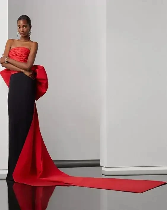Arco vermelho lindo sem alças vestidos de festa à noite preto 2 cores vestidos de baile longos ocasiões especiais vestido formal sobreposição