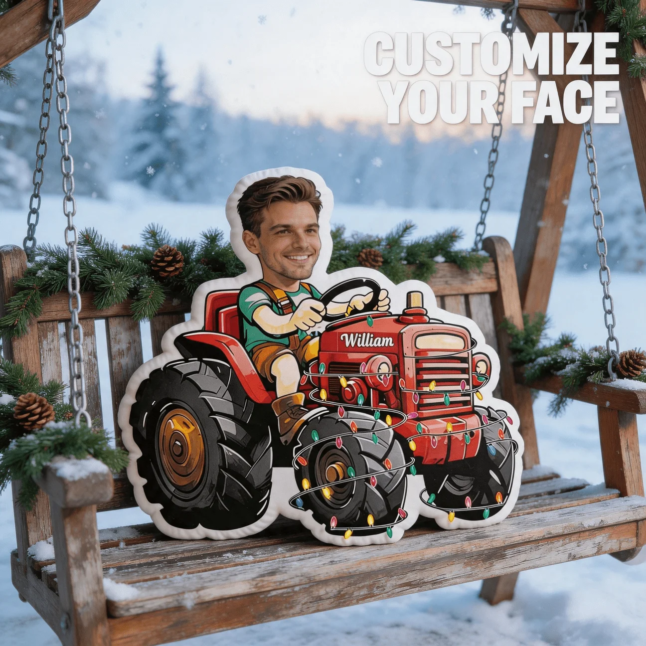Personalized Tractor-Shaped Photo Pillow - Custom Photo/Text/ Suitable for Home Decor Cushion with Your Own Picture, Farm-Themed