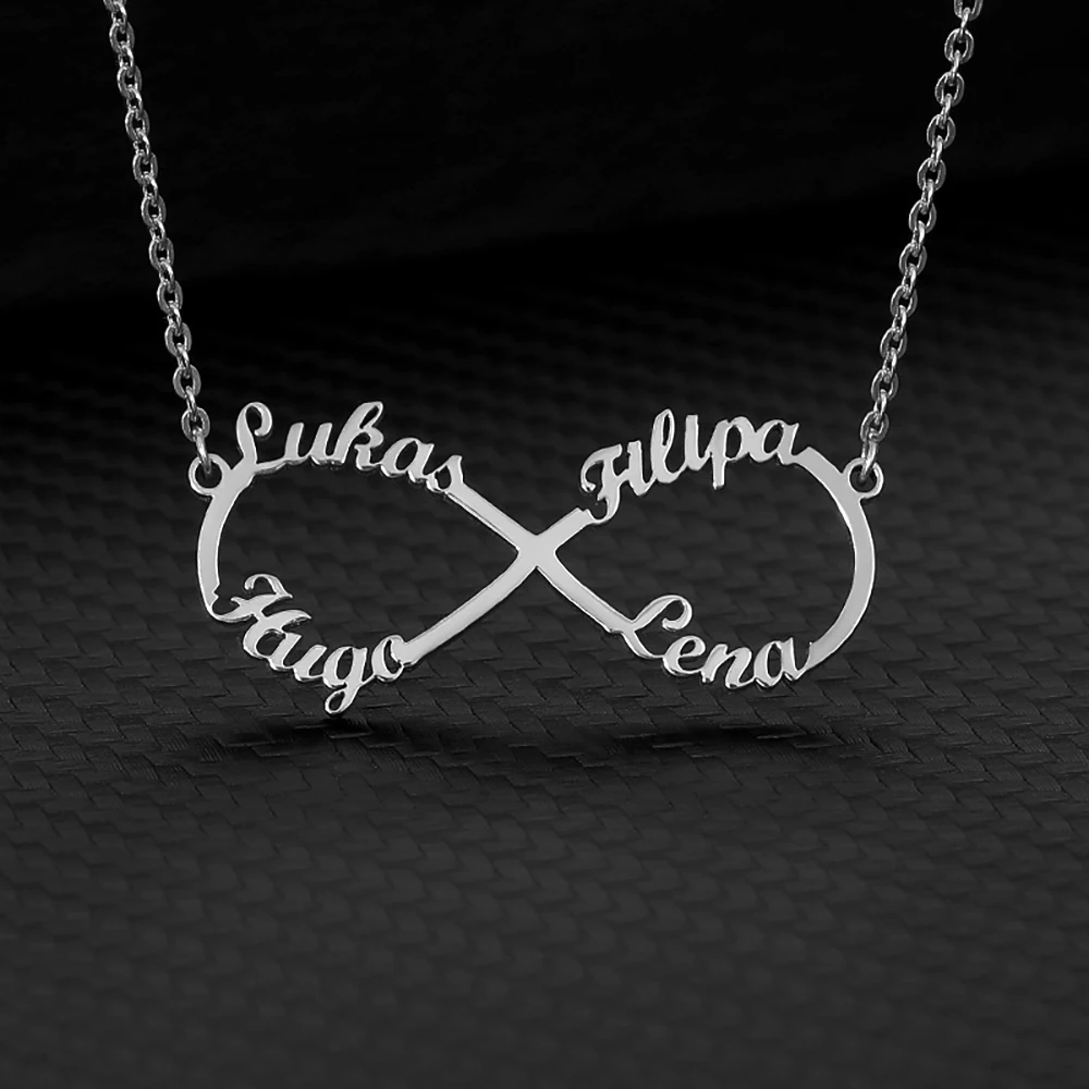 Personalisierte Herz-Namen-Infinity-Halsketten für Damen und Herren, Edelstahl, individueller Halskettenanhänger, personalisierte Kette, Schmuck, Geschenk