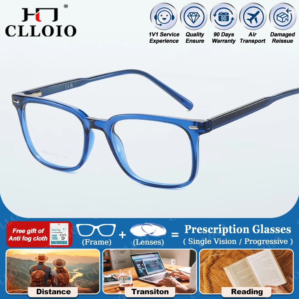 

CLLOIO Simple Square Anti Blue Ray Myopia Prescription Glasses High Quality Men Optical Progressive Reading Computer Eyeglasses