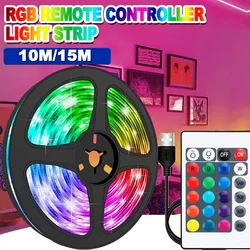 10M/15M 2835 USB LED Strip Light RGB 24-key Remote Control Flexible Lamp Tape Lights Ribbon TV Desktop Screen Backlight Diode