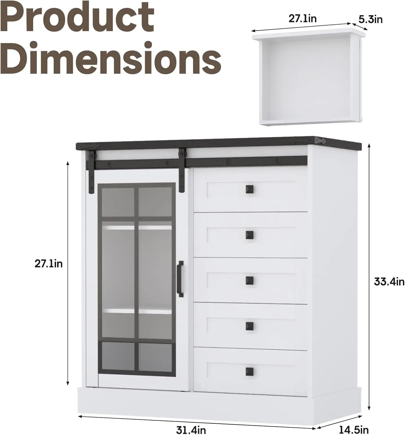 Vabches Dresser for Bedroom 6 Drawer Dresser with Slide Glass Door Farmhouse Tall Chest of Drawers Storage Organizer Living Room