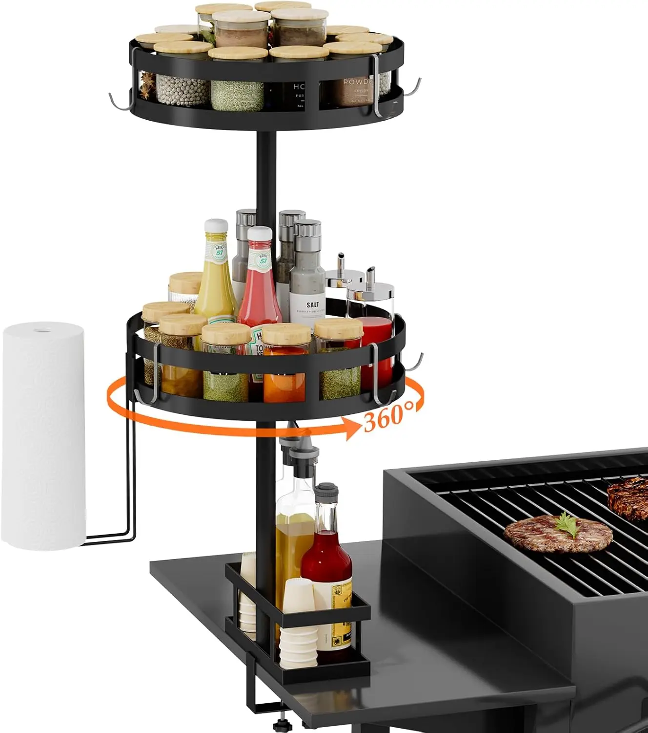 

Подставка для аксессуаров Blackstone Griddle, подставка для барбекю с держателем для бумажных полотенец, вращающийся органайзер для приправ и кухонных принадлежностей