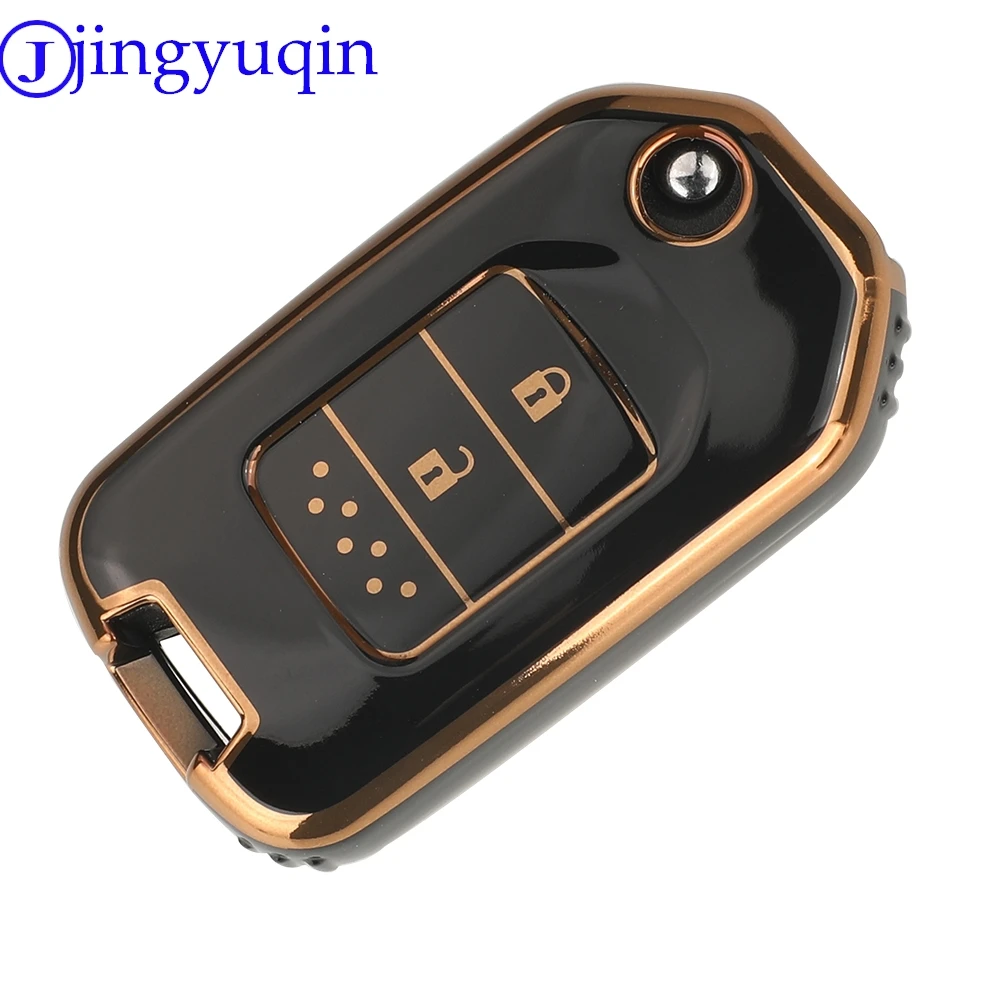 Jingyuqin Kedatangan TPU Kunci Mobil Shell Case Fob 2/3 Tombol Case Kunci Mobil untuk Honda Civic City Fit HR-V XR-V Lipat Flip
