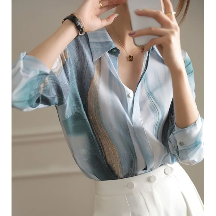 

Новая женская рубашка с длинным рукавом, градиентный цвет, из плотного полиэфирного волокна, свободный крой, универсальный стиль, производство Китай