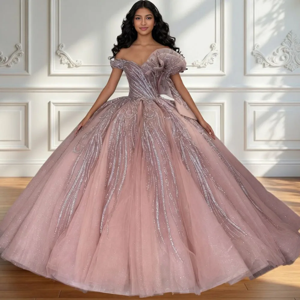 

Girls Sweetheart Quinceanera Dress One-Shoulder Lace-Up Back Sequined Gown 2026 Style Elegant Wedding Party Gown