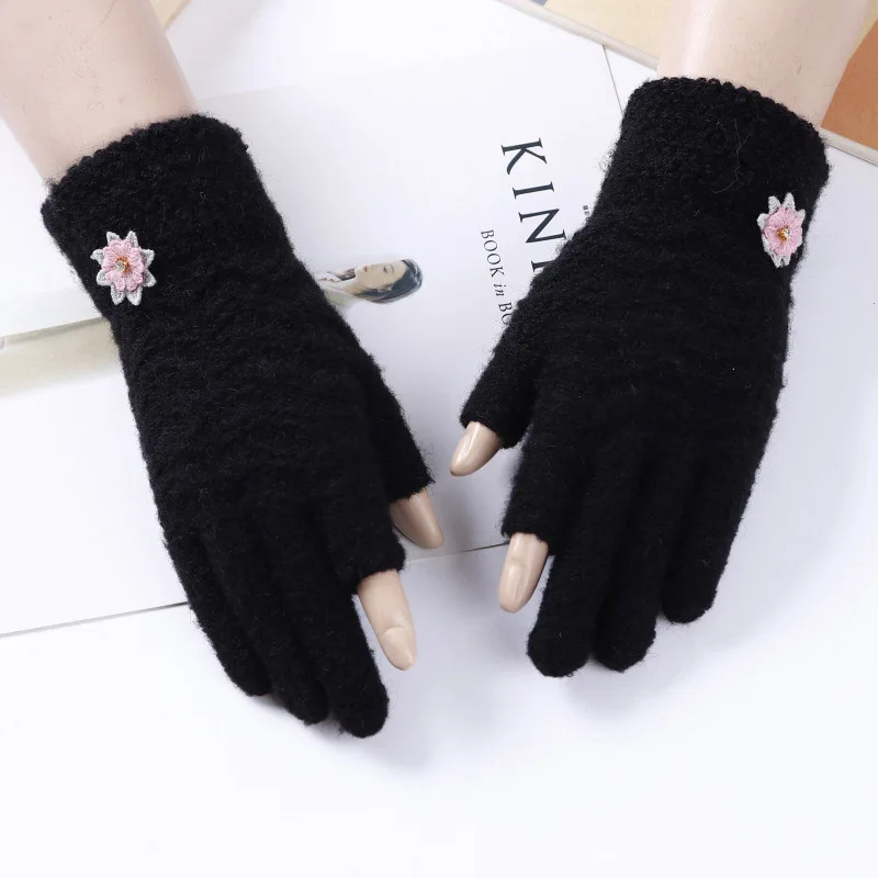 Creative gloves imitation cashmere monochrome leaking finger touch screen outdoor warm gloves riding sports A49