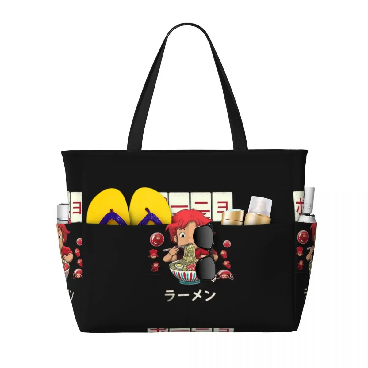

Ponyo Ramen Beach Tote Bag Sport Gym Yoga Duffle Large Tote Bag Women Travel Bag Fitness bag