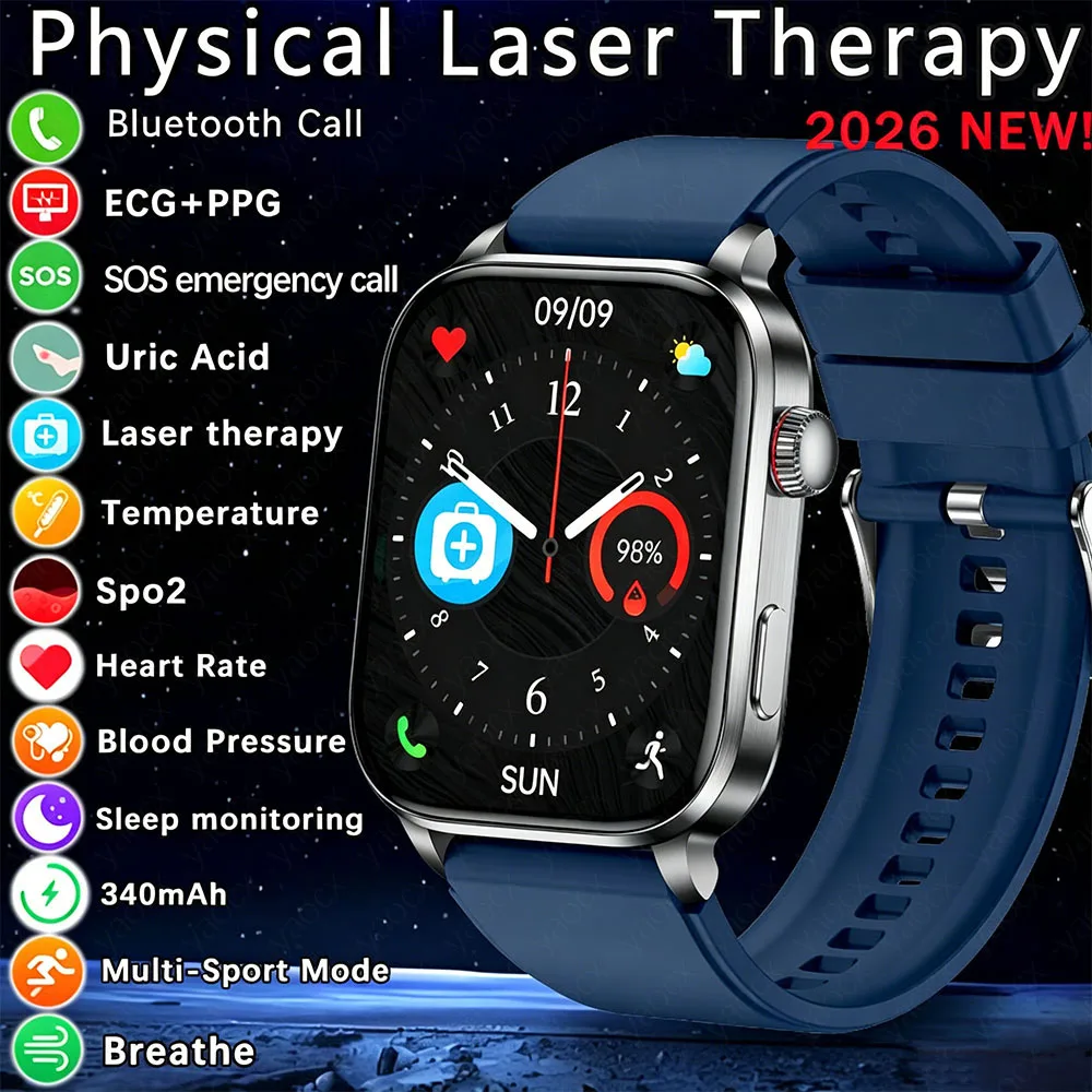 2026 Upgraded Professional Level Health Check Smart Watch Uric Acid Blood lipids Blood Pressure ECG+PPG 340Mah Smart watches Man