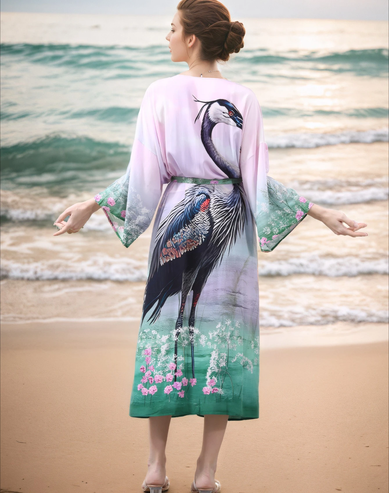 Ethnic Cotton Rayon Floral Printed Cardigan For women Robe gown swim Cover-up Boho Beach Wear Kimono blusas bikini cover-ups