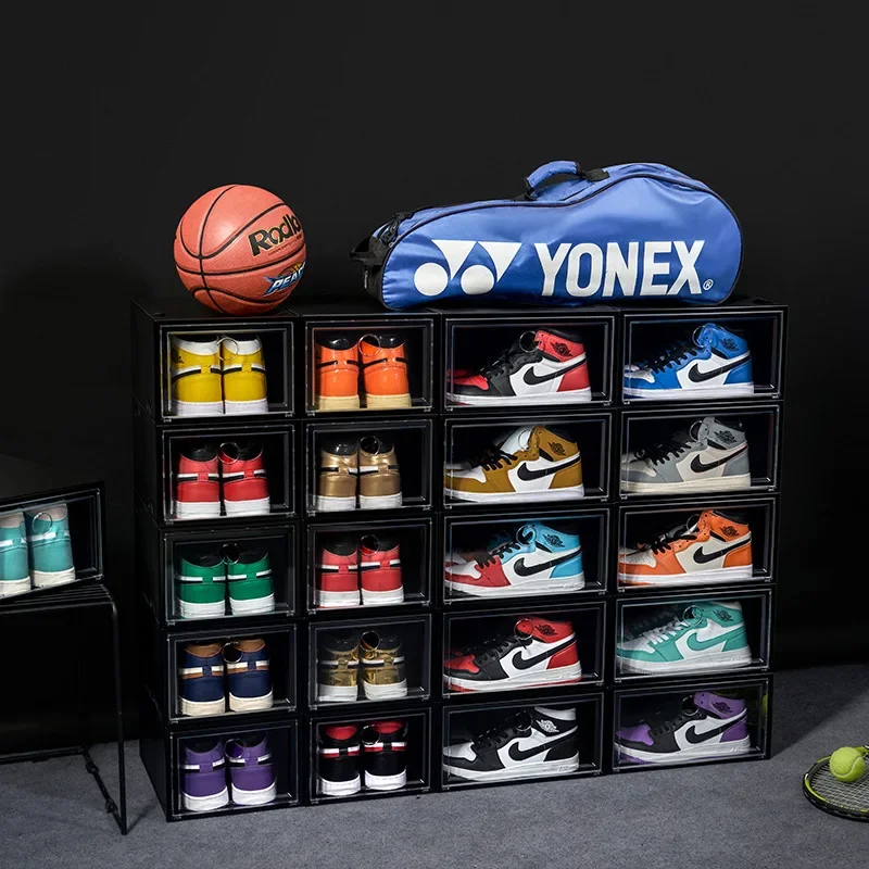 1pcs Transparent Plastic Shoe Storage Boxes Clear Sneakers AJ Display Case High-tops Football Shoe Box Stackable Shoes Cabinet