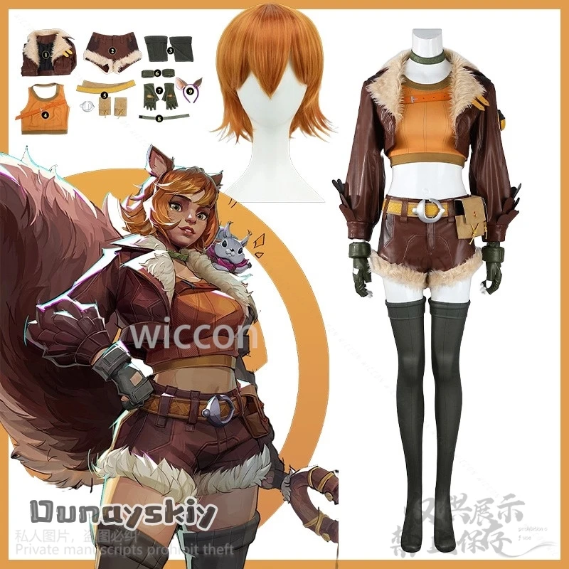 

Anime Rivals Cosplay Squirrel Girl Costume Furry Doreen Green Uniform Coat Pants Earwear Sexy Suit For Girls Woman Customized