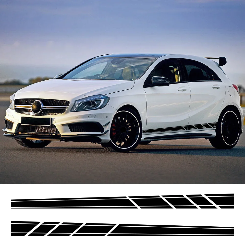 2Pcs Car Side Door Skirt Stickers For Mercedes-Benz AMG A45 A Class Racing Stripe Style Vinyl PVC Decals Auto Tuning Accessories