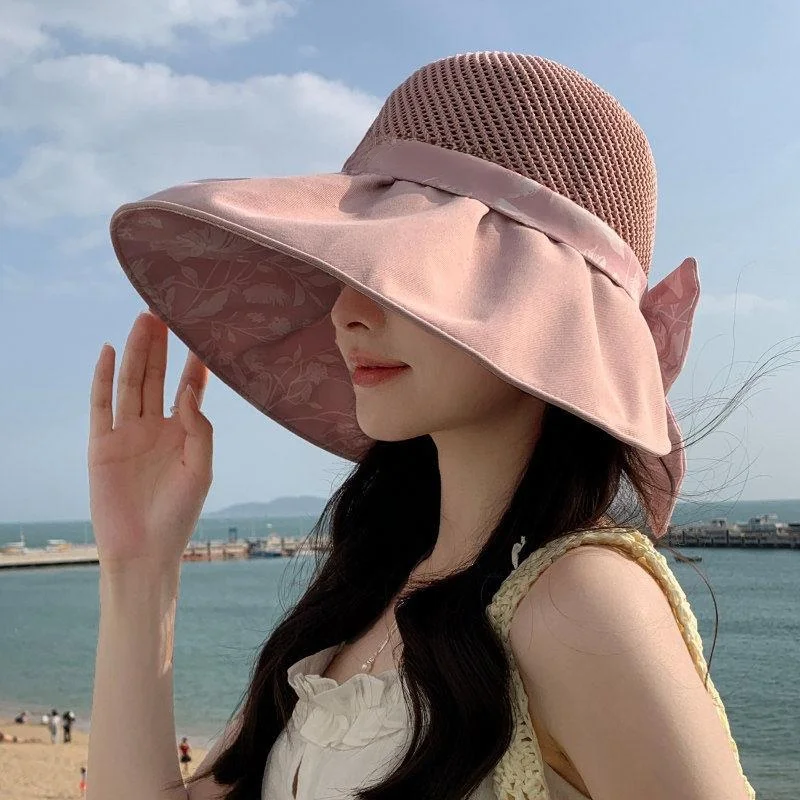 UV Protection Fishing Cap Mom Summer Hat Large Brim Sunshade Cool Women's Hat Foldable round Top Sweet Cute Style Travel Cap