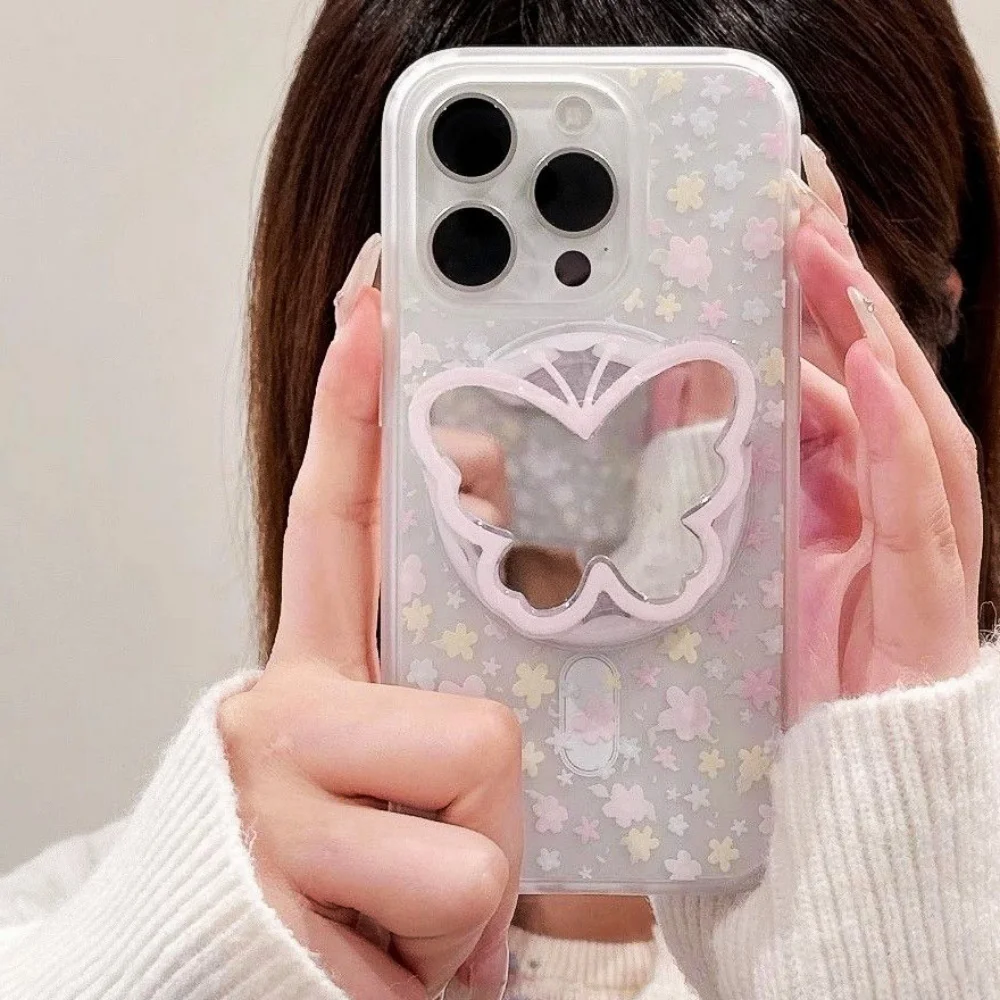 مرآة كورية لطيفة للهاتف المغناطيسي Magsafe Griptok قبضة توك حامل آيفون 16 حافظة شحن لاسلكية قابلة للطي حامل حلقة