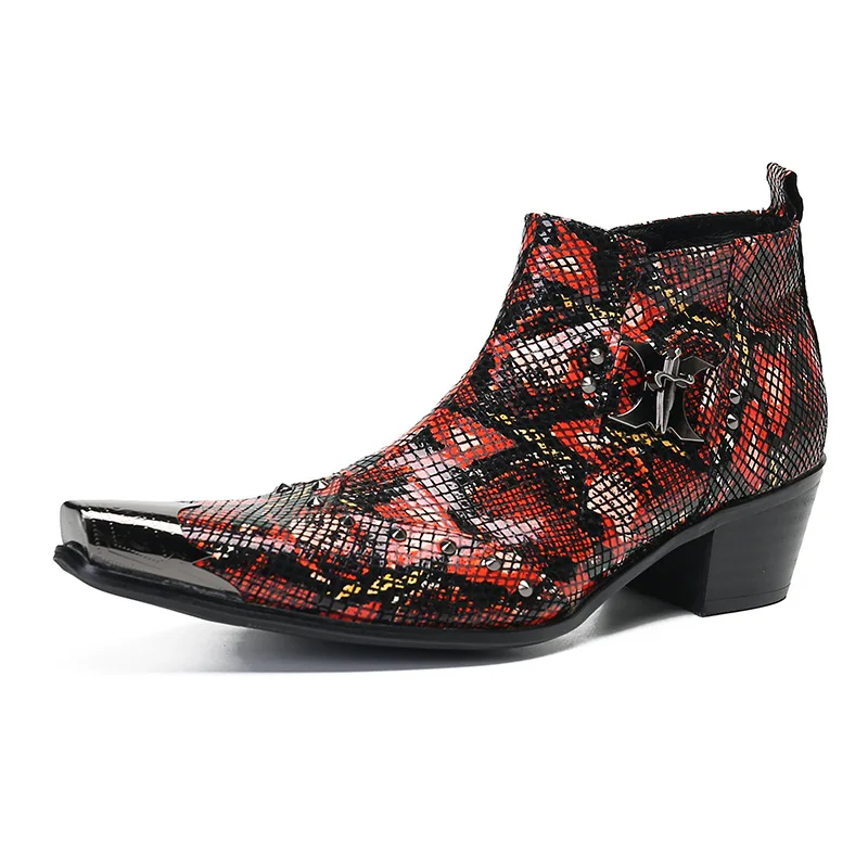 

High Top 5cm Boots Genuine Cow Leather Fashion Men's Quality Height Ankle Increased Shoes Men Winter Zip Pointed Toe Boots