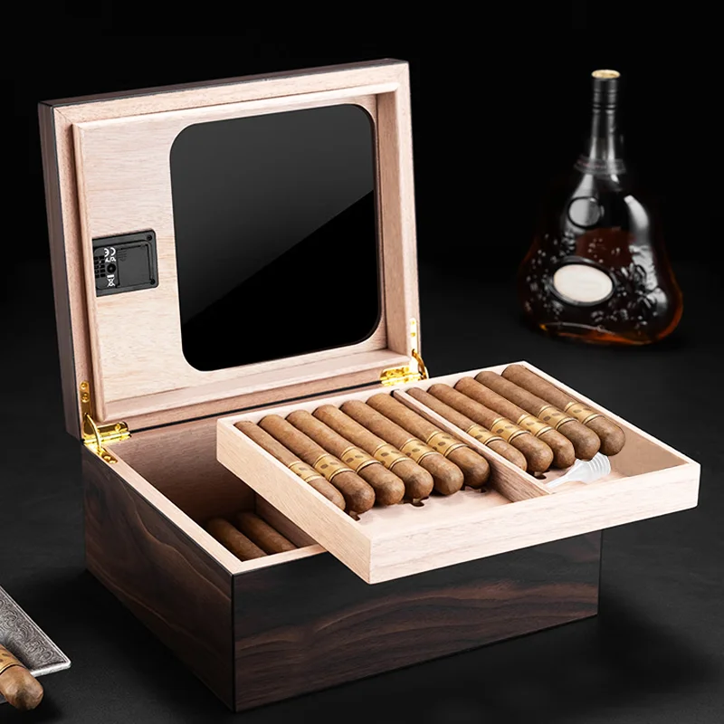 

Cigar Humidor Box Cigar Case Cedar Wood Storage Box Case With Divider Humidifier Hygrometer large Capacity Cigarette Accessories