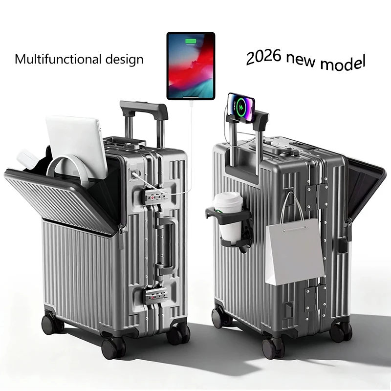 

Aluminum Frame Suitcase PC Hard Shell Pressure-Resistant Travel Luggage, 360° Silent Swivel Wheels, with TSA Lock.
