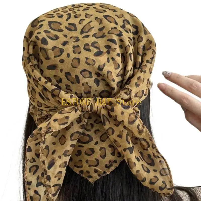 49MF Versatiles Leopard Pattern Headwrap Soft Polyester Leopard Print Head Scarf Suitable for Various Occasion