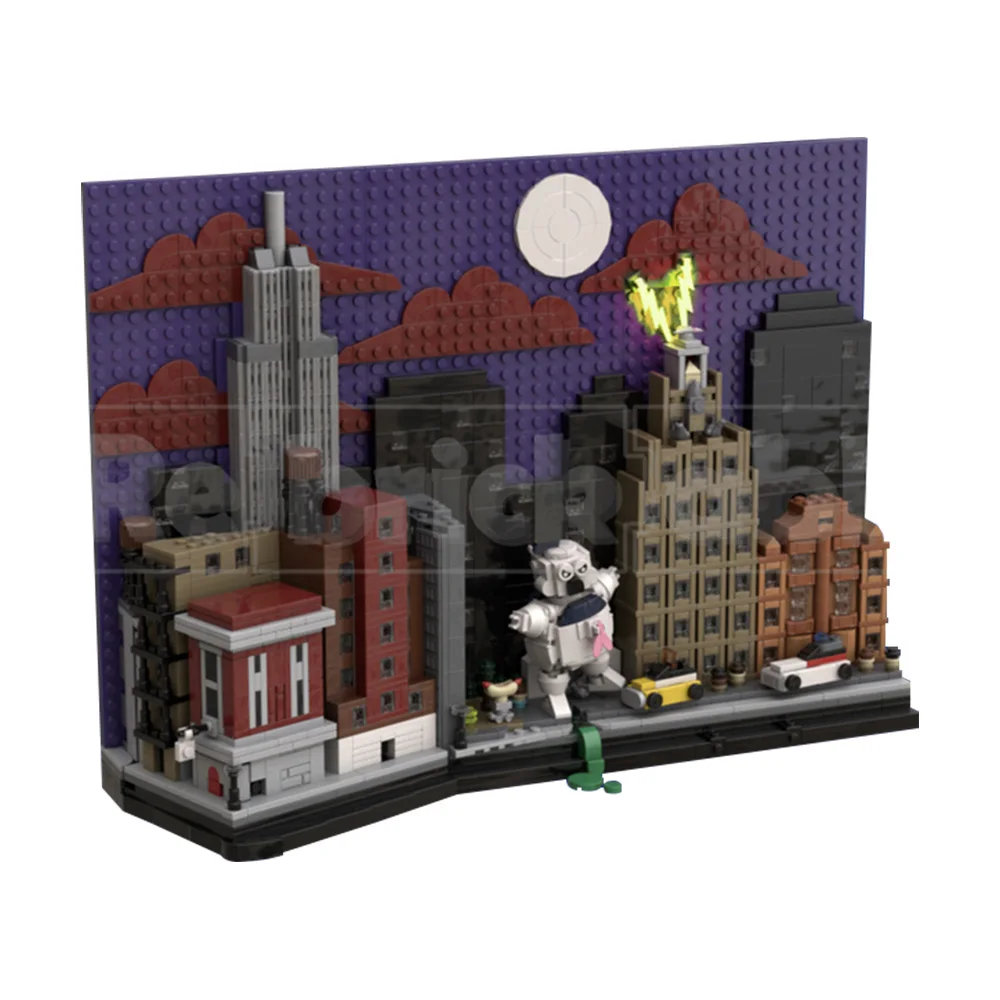 MOC Film Ghostbusters Scena Nowy Jork panorama Miasto Klocki Architektura Model naturalnej wielkości Cegły Złożona Zabawka Prezent dla Dzieci