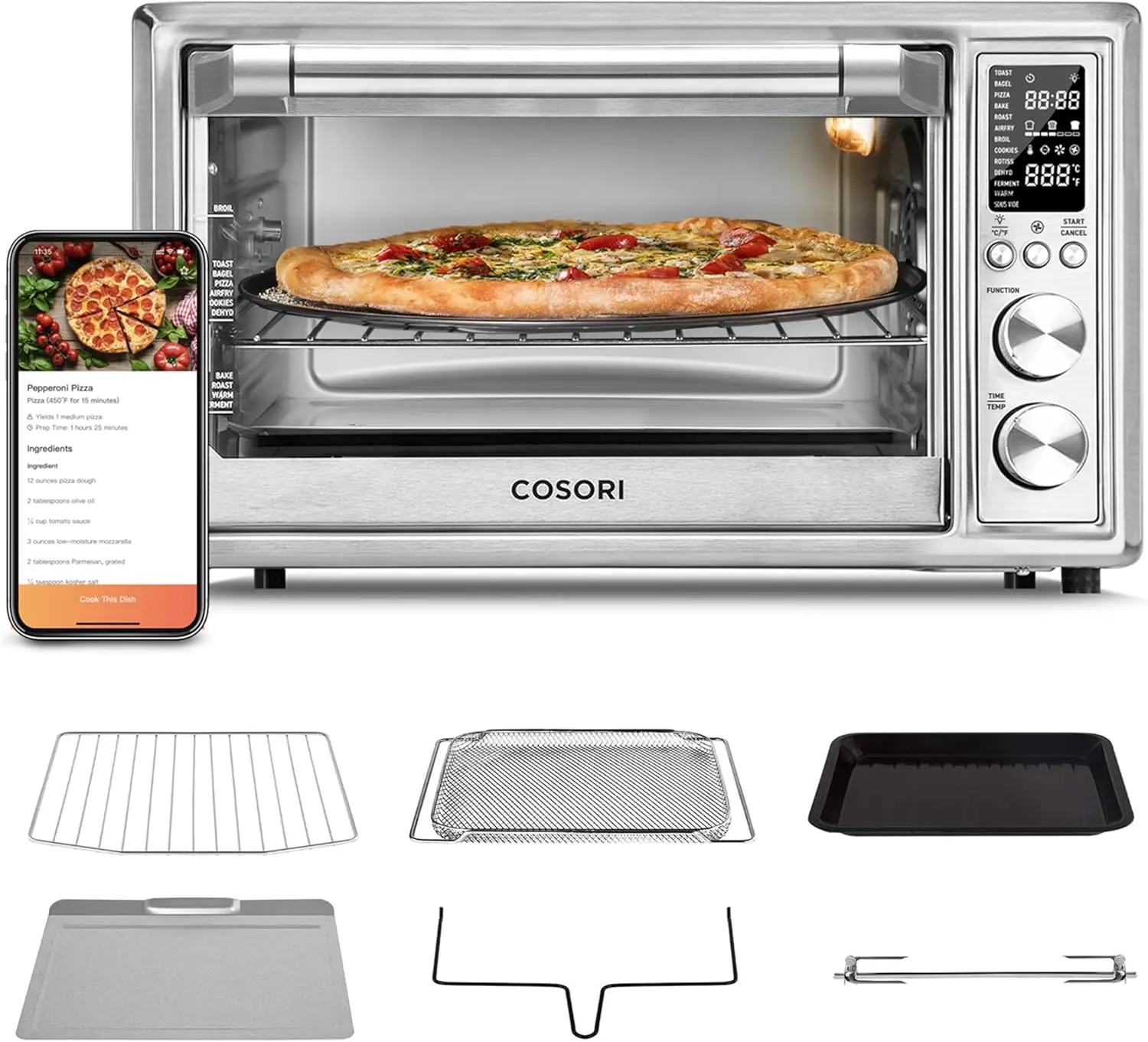 Toaster Oven Combo, Airfryer Rotisserie Sous Vide Convection Oven Countertop, Bake, Broil, Roast, Dehydrate