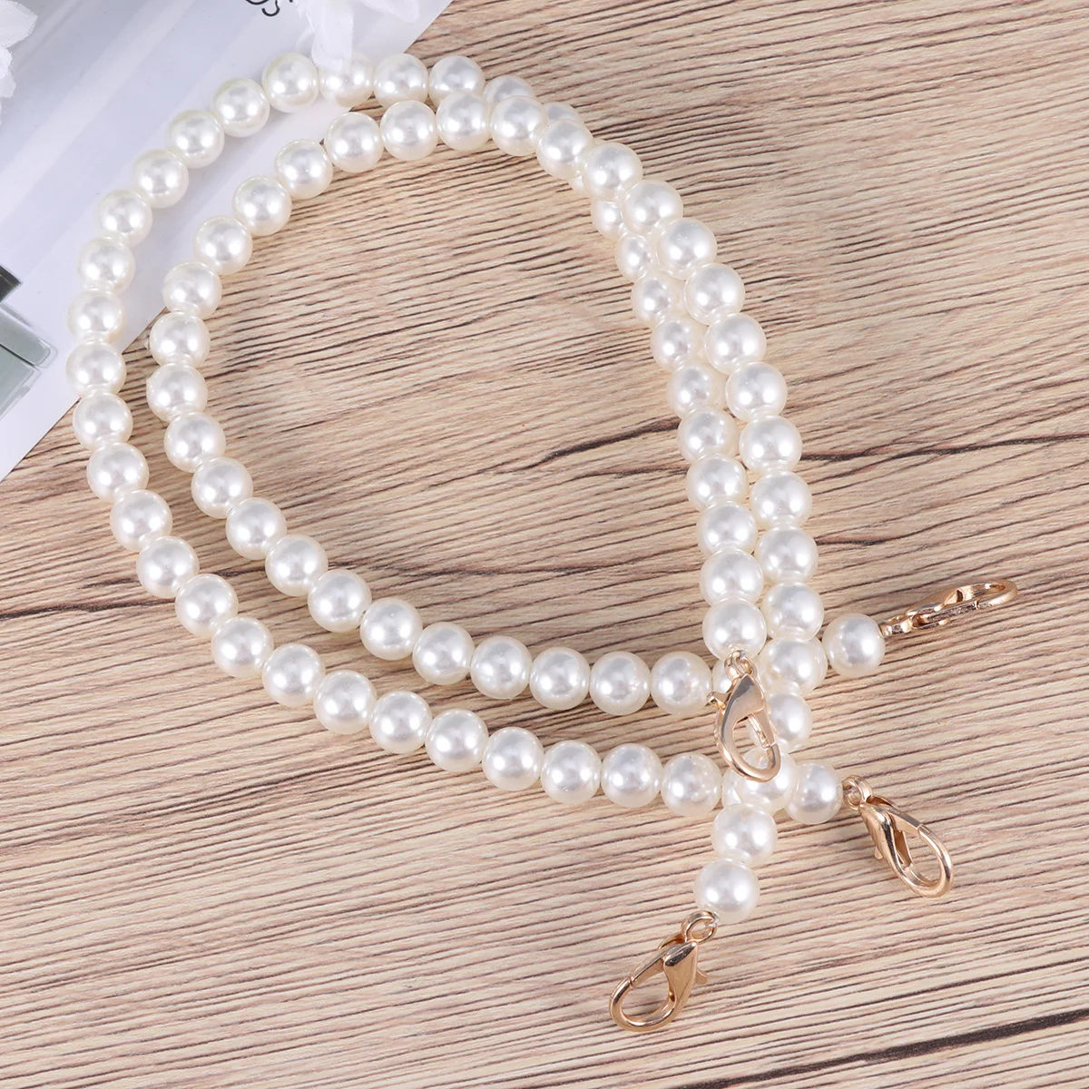 

2Pcs Women's Pearl Chain Bag Replacement Strap Durable Handbag Accessories 40cm Golden Lobster Clasp Shoulder Decoration