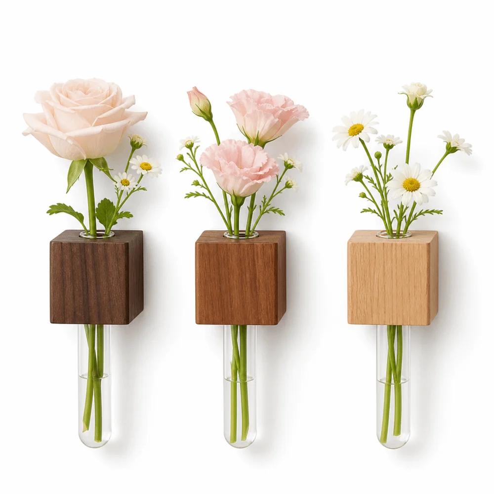 Vase en bois pour tubes à essai, mini bonsaï, style champêtre français, vase décoratif pour fleurs artificielles, support pour fleurs fraîches.
