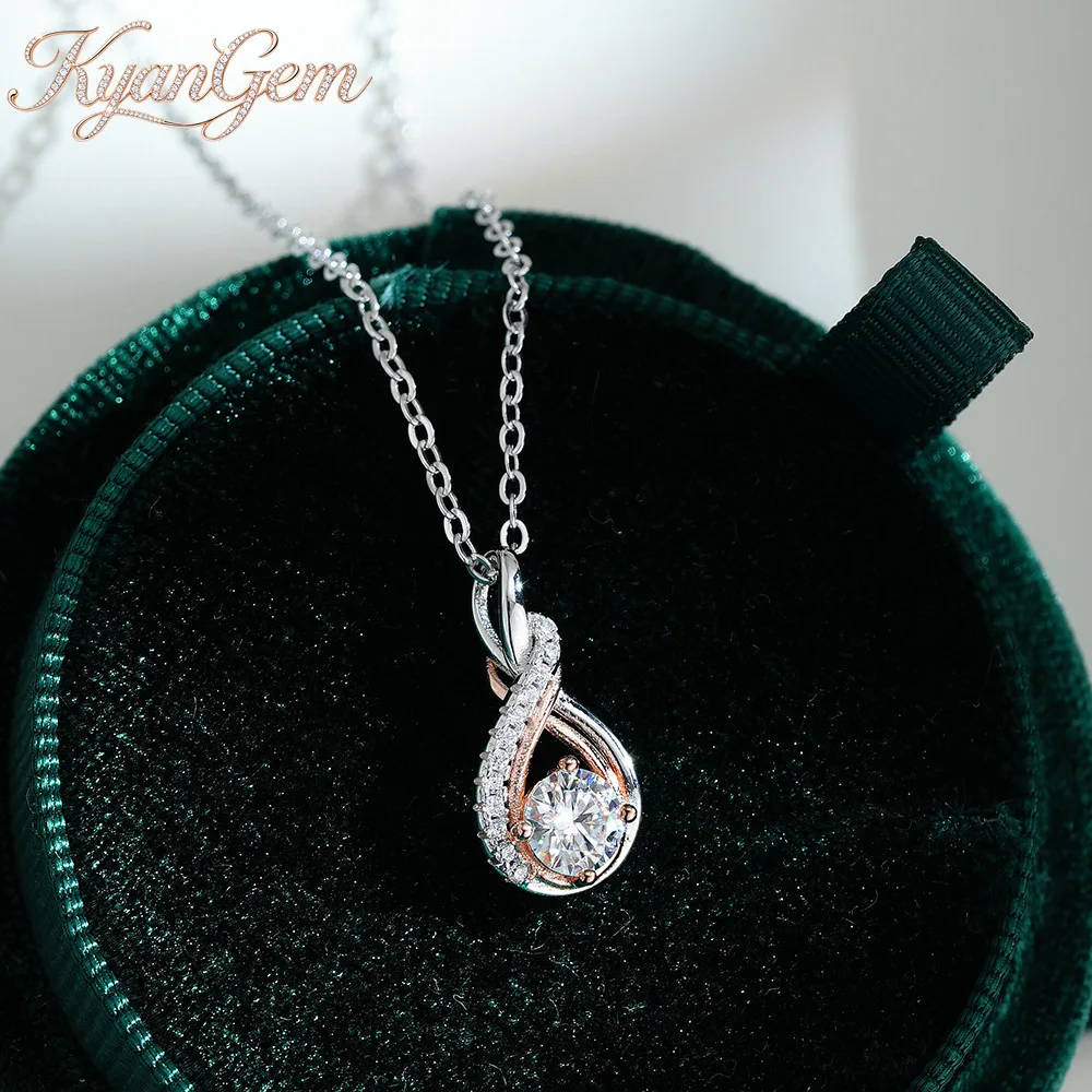 KyanGem Luxury Two-Tone Four-Prong Classic Platinum PT950 Collar Necklace with 0.5 Carat Moissanite Pendant for Women Jewelry