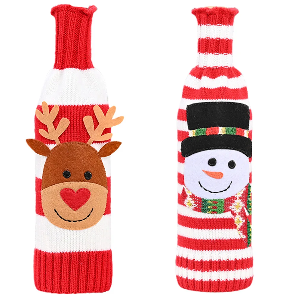 

2pcs Christmas Knitted Wine Bottle Sleeve Bags Holiday Decor Adorable Bottle Sweater Xmas Decoration Red Green Wine