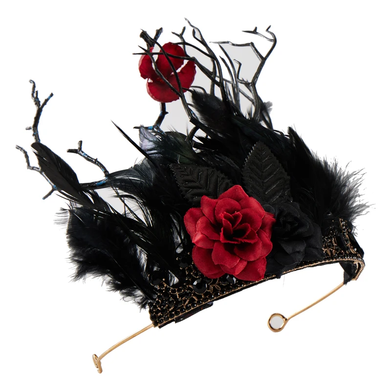 Barroco coroa tiaras vintage retro ramo de árvore flores bandana gótico halloween masquerade pricess bruxa browns acessório de cabelo