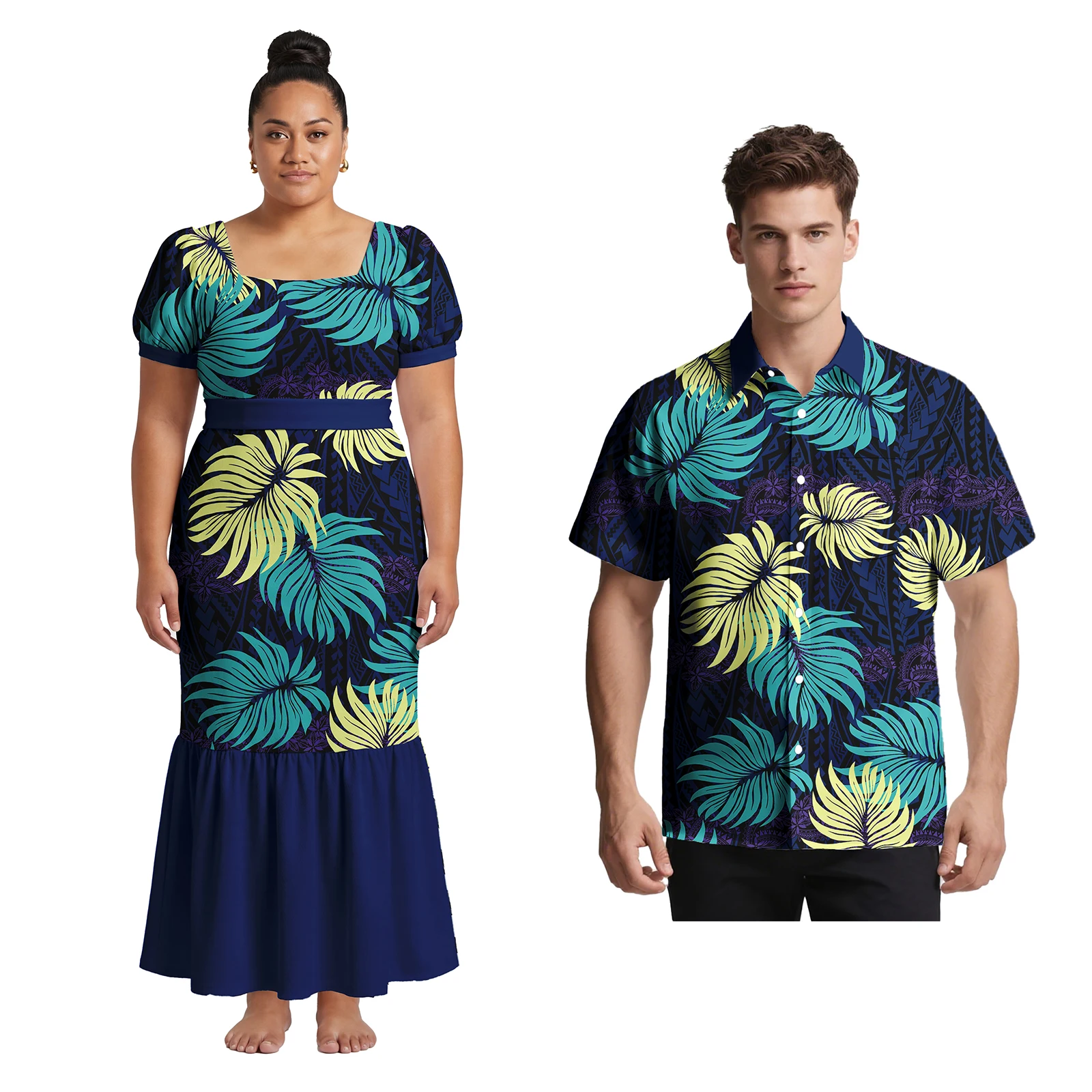 Brand New Custom Couple Clothes Samoan Tribal Plus Size Men Shirts Hawaiian Dress for Women Polynesian Party Prom Couple of Set - view 6