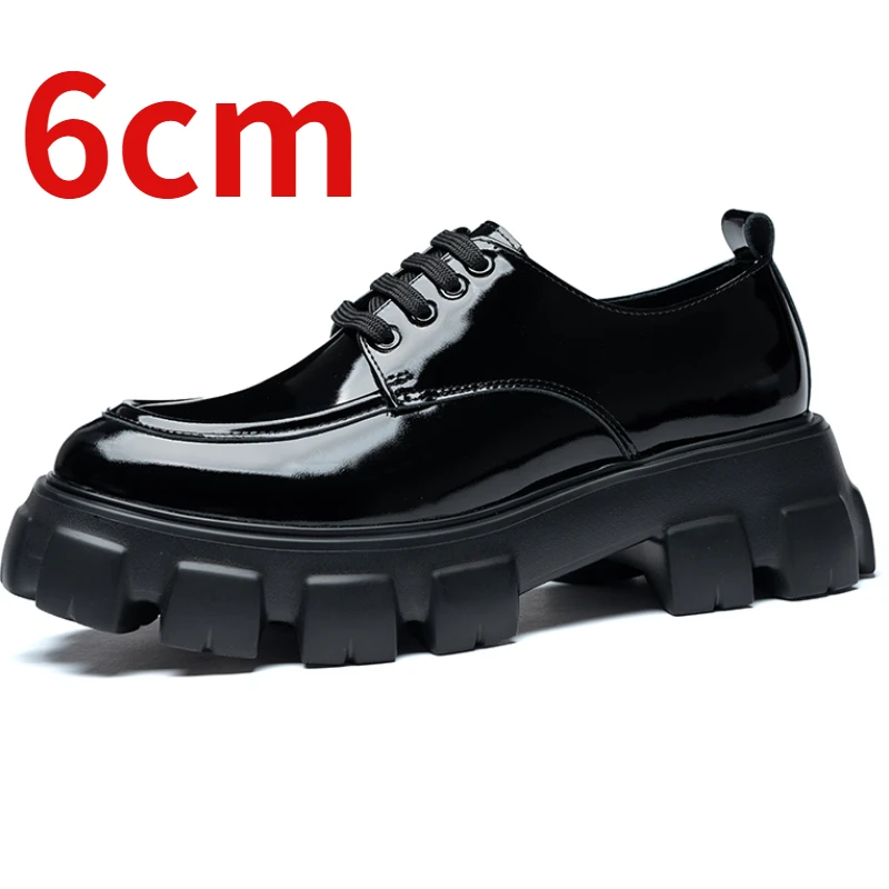 

Thick Platform Increasing Leather Shoes for Men's Height Increased 6cm British Style Trendy Genuine Leather Casual Derby Shoes