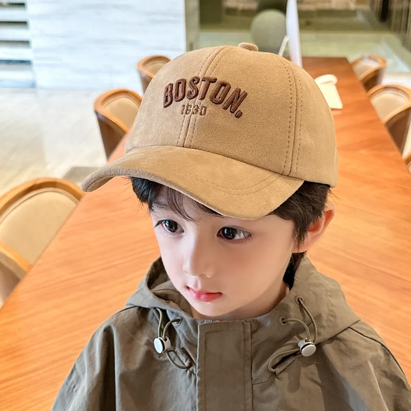 Autumn Kids Suede Baseball Cap Solid Color Children Duck Tongue Hat 2-5Year Boy Girl Embroidery Letter Peaked Hats Baby Visors