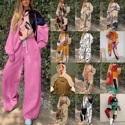 2023 New Autumn and Winter Women's Casual Loose Suit 2-piece Long-sleeved Printed Sweatshirt and Casual Pants Women's Tracksuits