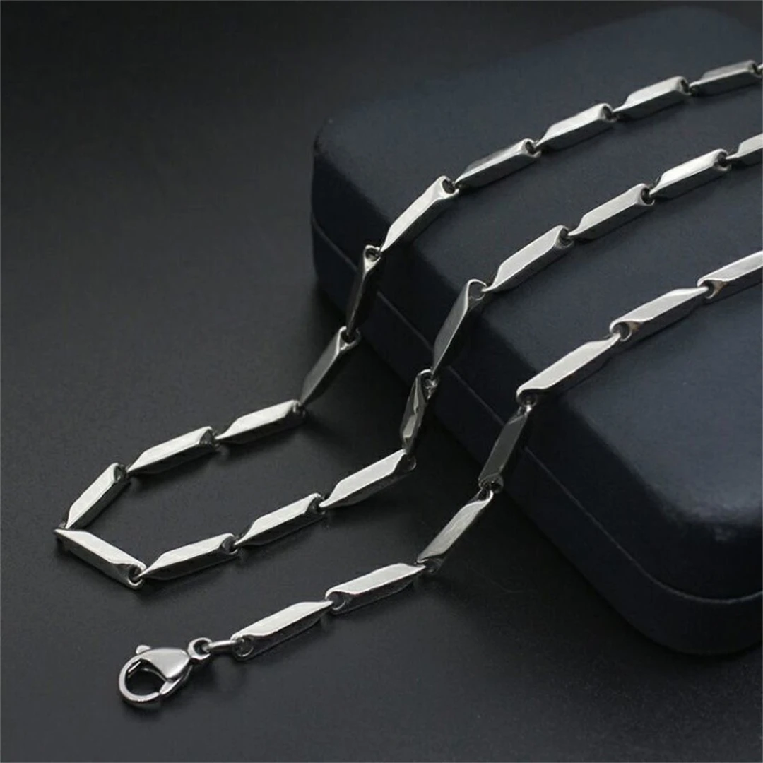 Hip Hop Titanium Steel Necklace Handmade Square Rhombus Chain Bamboo Chain Fashion Men\'s and Women\'s Clavicle Chain Accessories