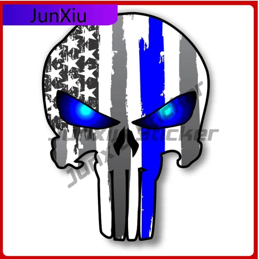 

Skull Police Blue Line Us Flag Vinyl Decal American Flag Window Sticker For Honor And Support Of Our Officers Back The Blue Deca