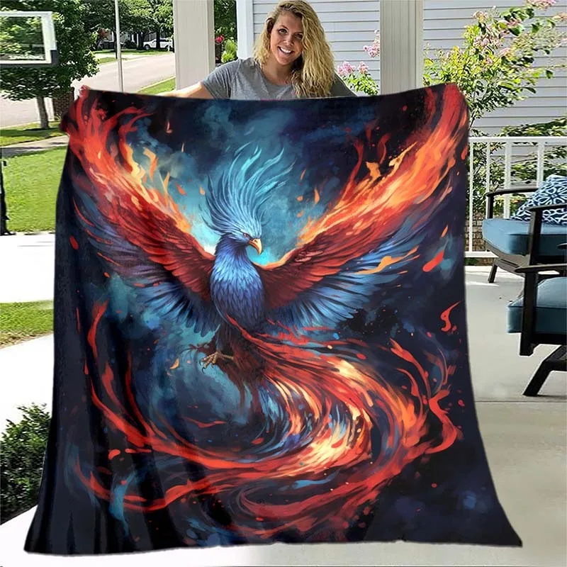 Blue Fire Phoenix Lightweight Flannel Blanket Throw for Sofa Bed Travel Camping Living Room Decor