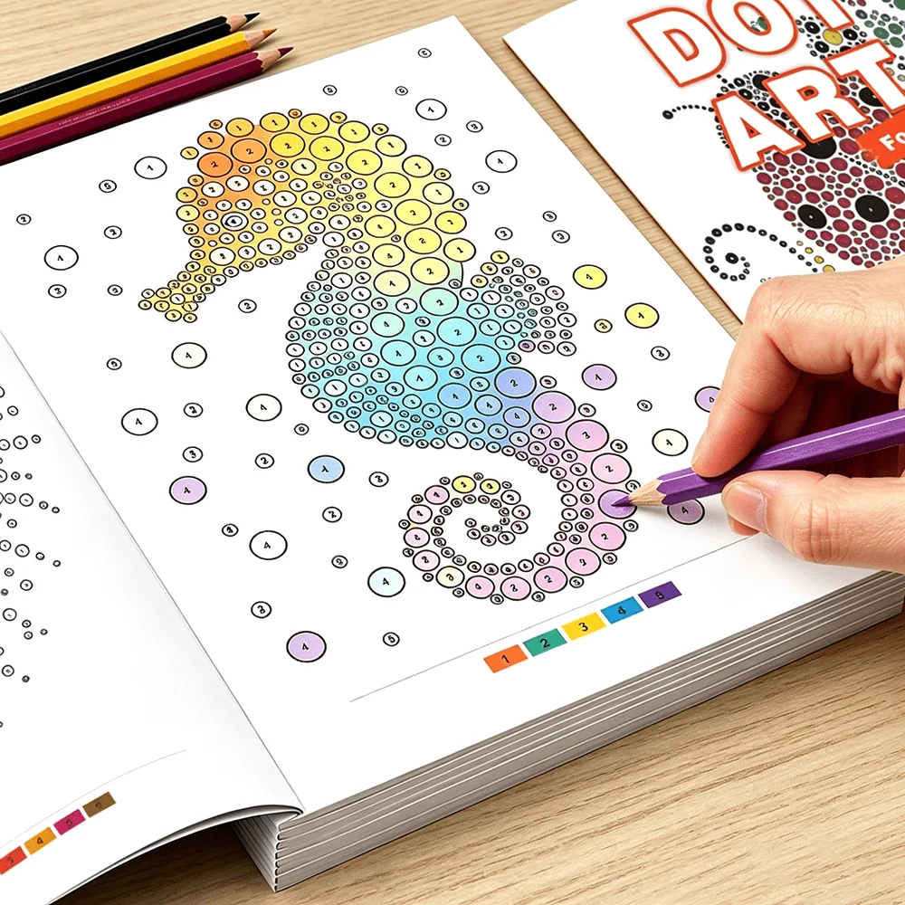 Dot Art Coloring Book for Adults, 32 Pages Color By Number Dot Painting Art Pages, Therapeutic Drawing & Coloring Supplies