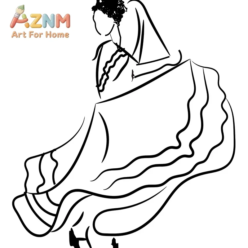 AZNM Mexican Folk Dancer Line Art Canvas Wall Art Frameless Black White Minimalist Cultural Dance Print Poster for Home Wall Dec