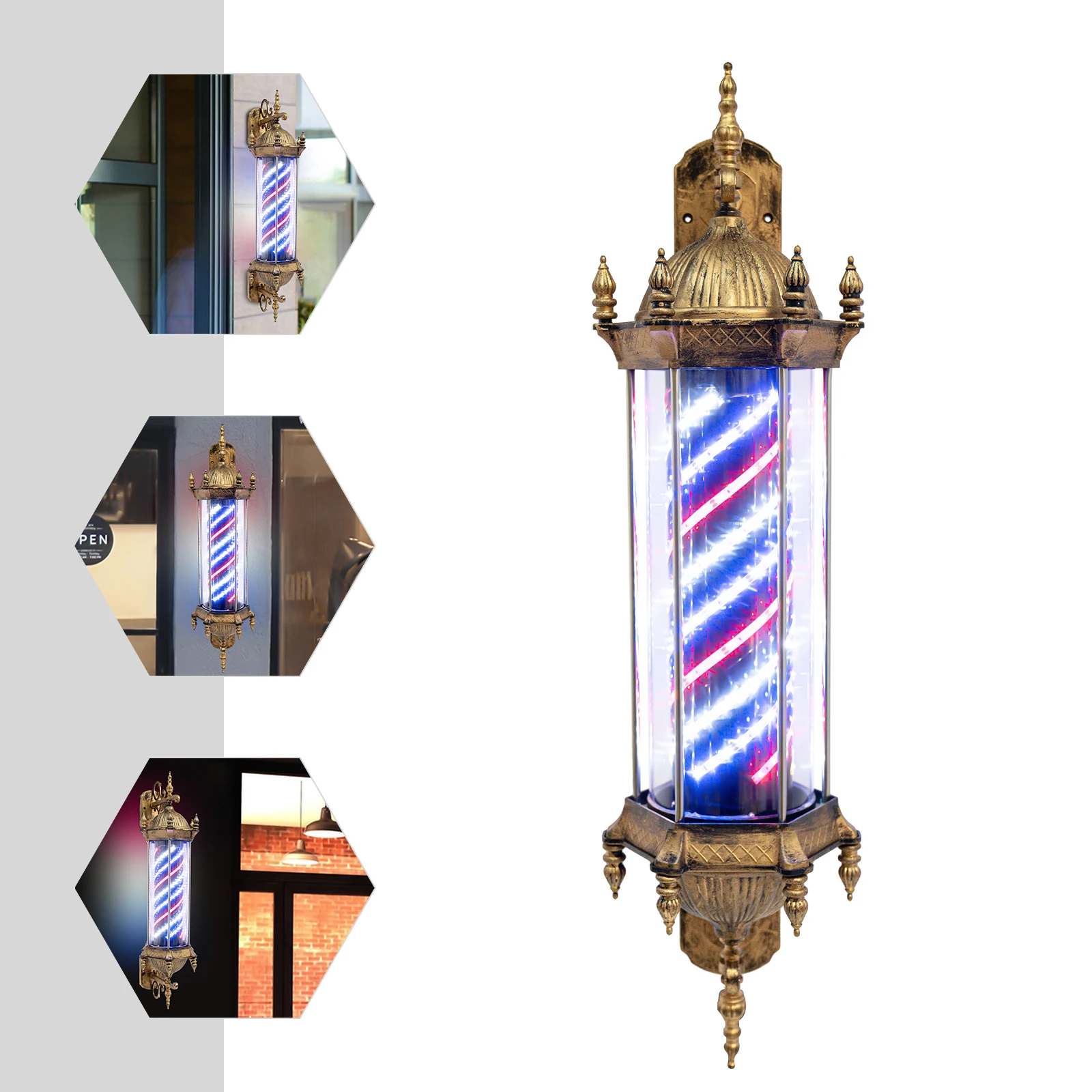 LED Sign Lamp Barber Pole Light Rotating Hair Salon Sign Light Lamp 32*90cm