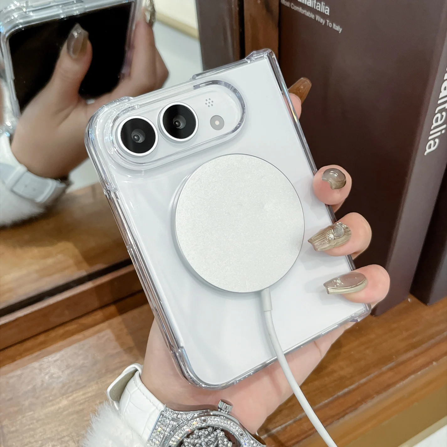 Luxury Transparent Mirror Magnetic for Magsafe Phone Case for IPhoneUltra 18Fold Hinge 3in1 Slim Shockproof Cover for IPhone Duo - view 3