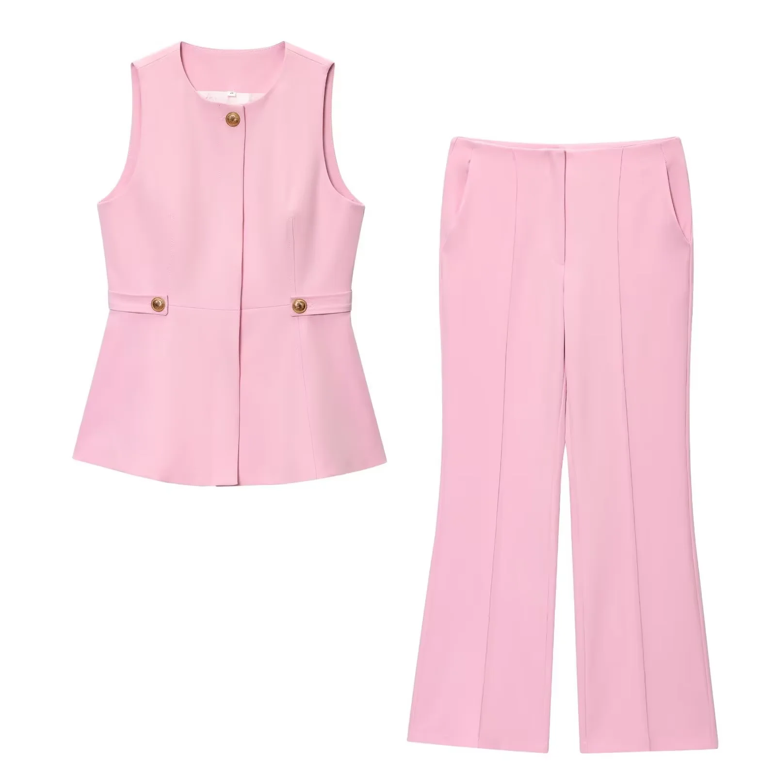 

Jenny&Dave British Fashion Ladies Sleeveless Blazers Vest Suit High Waist Straight Casual Pants Women Two Pieces Sets Women