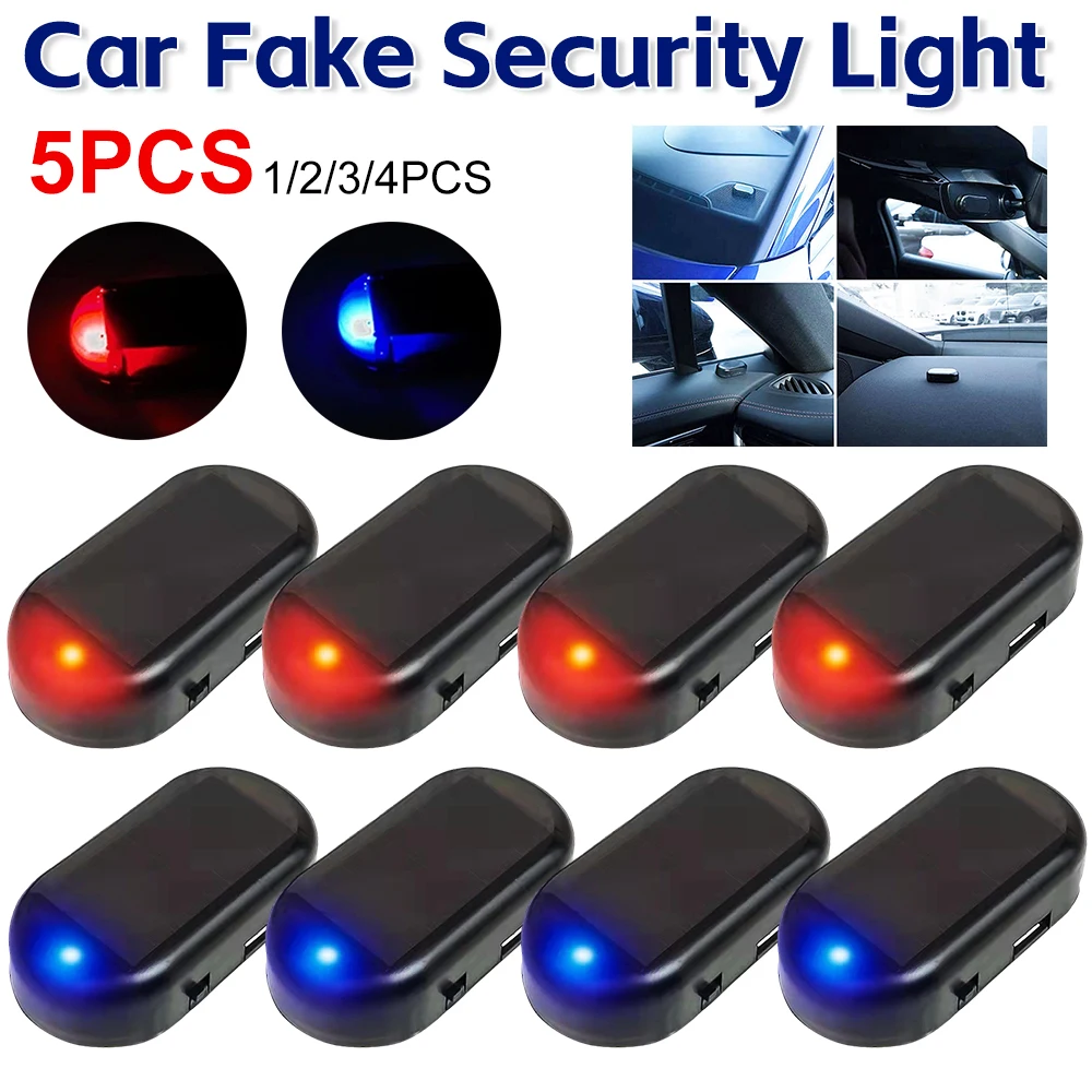 

1-5pcs Car Fake Security Light Solar Powered Simulated Dummy Alarm Wireless Warning Anti-Theft Caution Lamp LED Flashing Lights