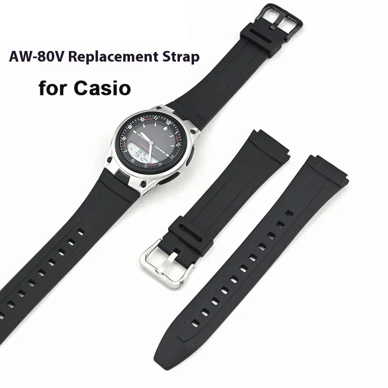 Correa de resina de goma para Casio AW-80 AW-82, correa de reloj electrónico de 18mm para hombres y mujeres, accesorios de pulsera deportiva impermeable convexa negra